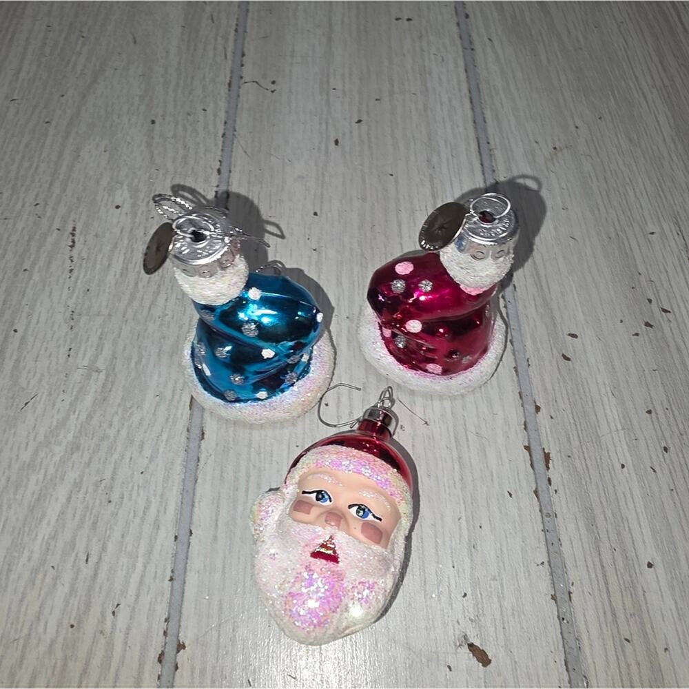 Christopher Radko Celebrations Santa Claus Ornament Glass Set Of 3 Christmas